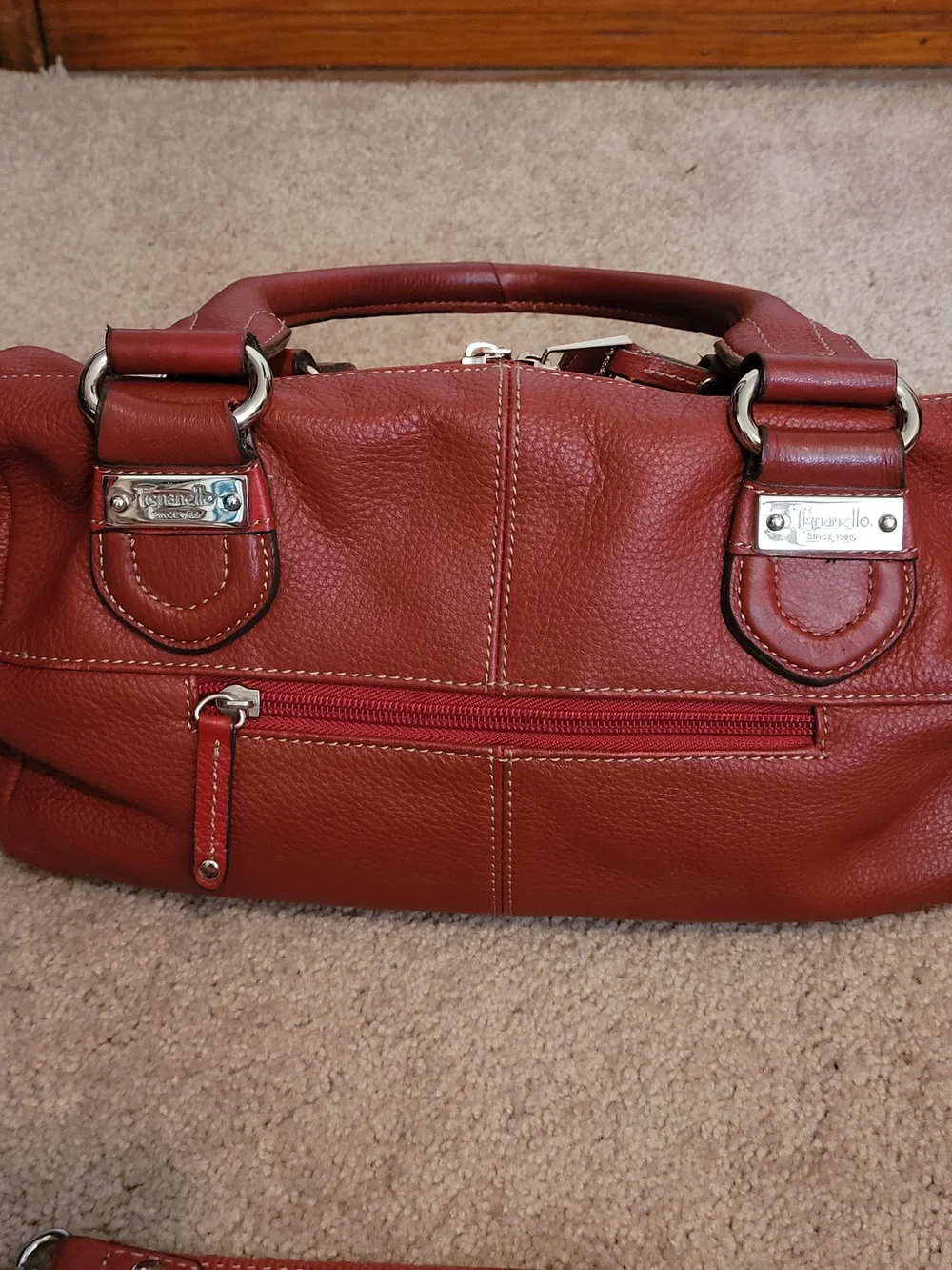 Tignanello Brick Red Leather Satchel with Detachable Strap